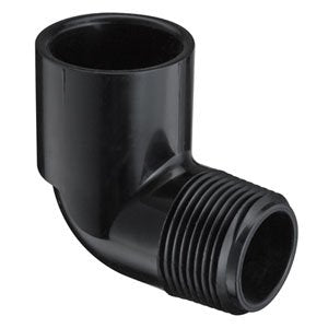 1-1/2" Black Sch 40 PVC 90 Street Elbow - Mipt x Soc 410-015B
