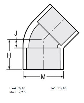 4-1/2" Sch 40 PVC 45 Elbow Soc 417-045F (Fabricated Fitting)