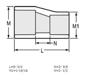 2" x 1-1/4" Sch 40 PVC Eccentric Reducer Coupling Soc 429-250FE (Fabricated Fitting)