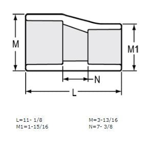 3" x 1-1/4" Sch 40 PVC Eccentric Reducer Coupling Soc 429-336FE (Fabricated Fitting)