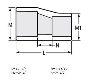 4" x 2-1/2" Sch 40 PVC Eccentric Reducer Coupling Soc 429-421FE (Fabricated Fitting)
