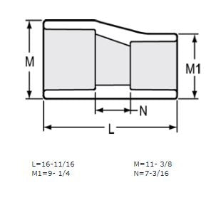 10" x 8" Sch 40 PVC Eccentric Reducer Coupling Soc 429-628FE (Fabricated Fitting)