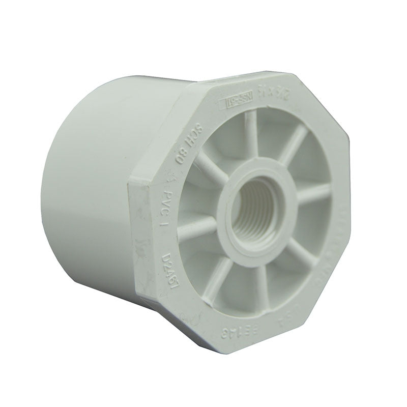 2-1/2" x 1/2" Sch 40 PVC Reducer Bushing Flush Style