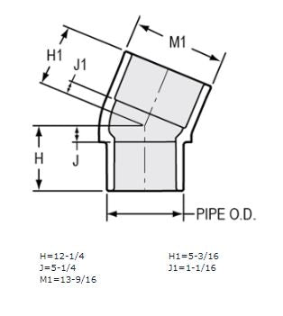12" Sch 40 PVC 22-1/2 Street Elbow - Spig x Soc 442-120F (Fabricated Fitting)