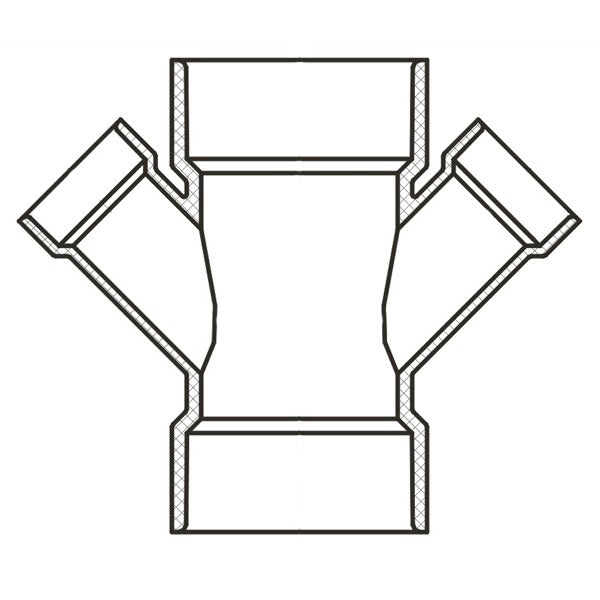 6" x 2-1/2" Sch 40 PVC Reducing Double Wye Soc 476-529F (Fabricated Fitting)