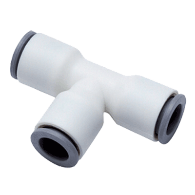 3/8" LIQUIfit® Series White Bio-Based Polymer Union Tee, Push-To-Connect, EPDM O-Ring, Stainless Steel Gripping Ring