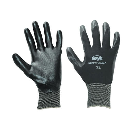PawZ Black Nylon Knit Shell Gloves - Nitrile Palm Coating - Lrg