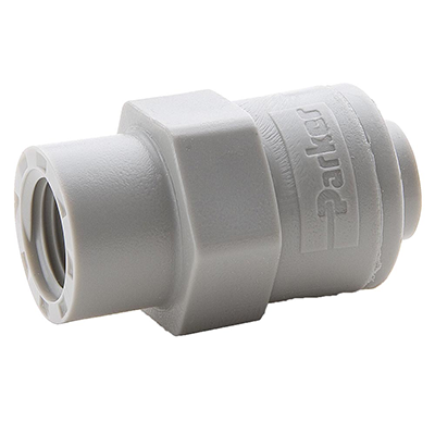 3/8" TrueSeal™ Series Gray Acetal Connector, Push-To-Connect x FPT, EPDM O-Ring, Metal Grip Edge