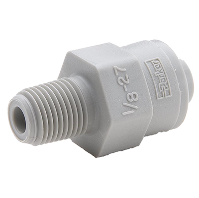 1/2" TrueSeal™ Series Gray Acetal Connector, Push-To-Connect x MPT, EPDM O-Ring, Metal Grip Edge