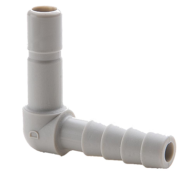 1/2" TrueSeal™ Series Gray Acetal 90° Elbow Connector, Tube Stem x Barb, EPDM O-Ring