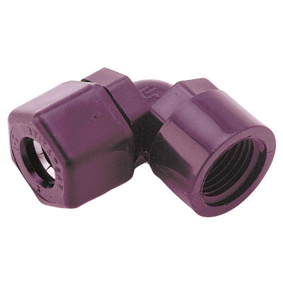 1/4" Fast & Tite® Black Polypropylene 90° Elbow, Tube x FPT, Nitrile O-Ring, Ferrule Nut