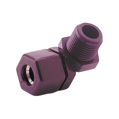 1/2" x 3/8" Fast & Tite® Black Polypropylene 90° Elbow, Tube x MPT, Nitrile O-Ring, Ferrule Nut