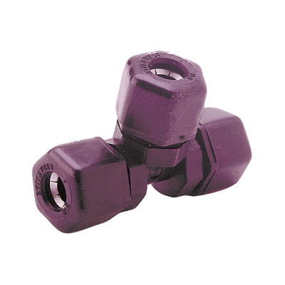 1/2" Fast & Tite® Black Polypropylene Union Tee, Tube, Nitrile O-Ring, Ferrule Nut