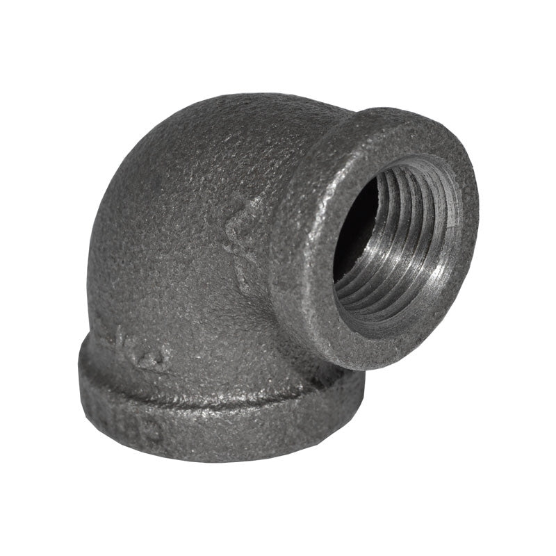 3/4" x 1/2" Black Malleable Iron 90 Elbow - 1/2" end