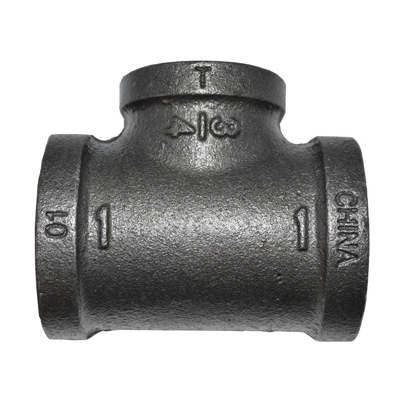 1" x 1" x 3/4" Black Malleable Iron Tee Fitting
