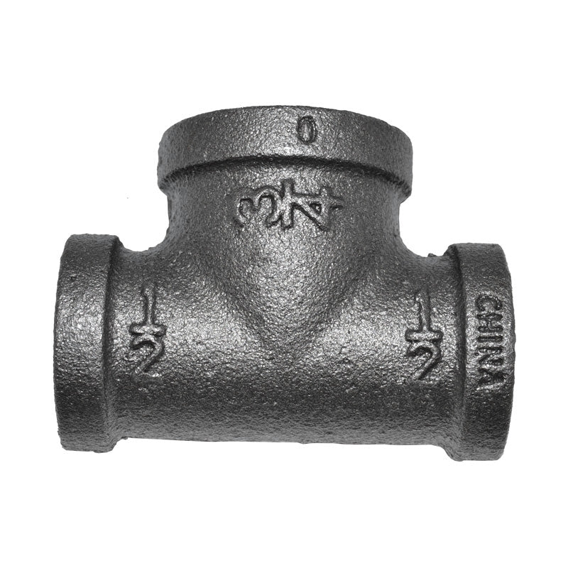 1/2" x 1/2" x 3/4" Black Malleable Iron Tee Fitting