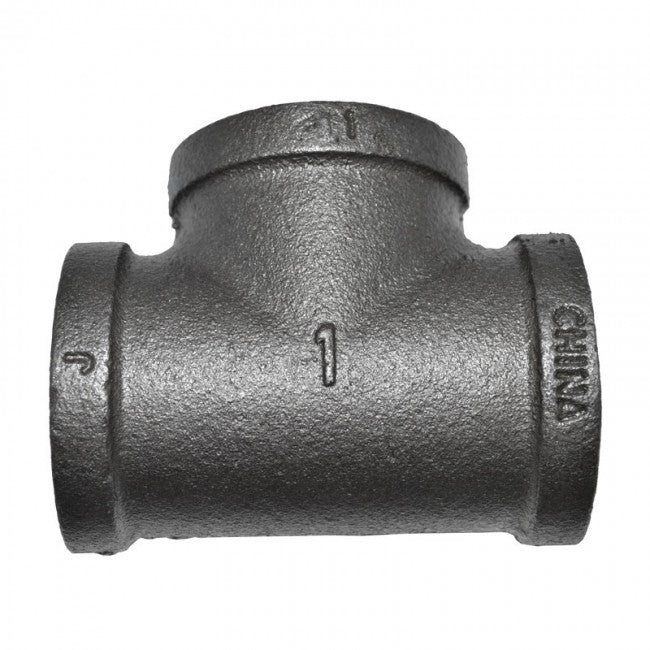 1-1/2" X 1-1/2" X 1"#300 Xh Black Malleable Iron Tee (20472)