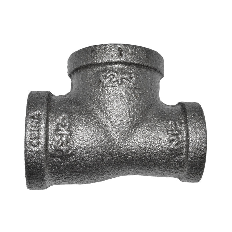 3/4" x 1/2" x 3/4" Black Malleable Iron Tee Fitting