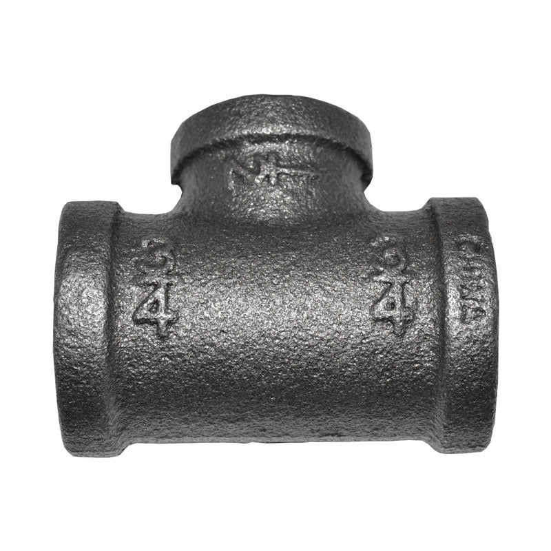 3/4" x 3/4" x 1/2" Black Malleable Iron Tee Fitting