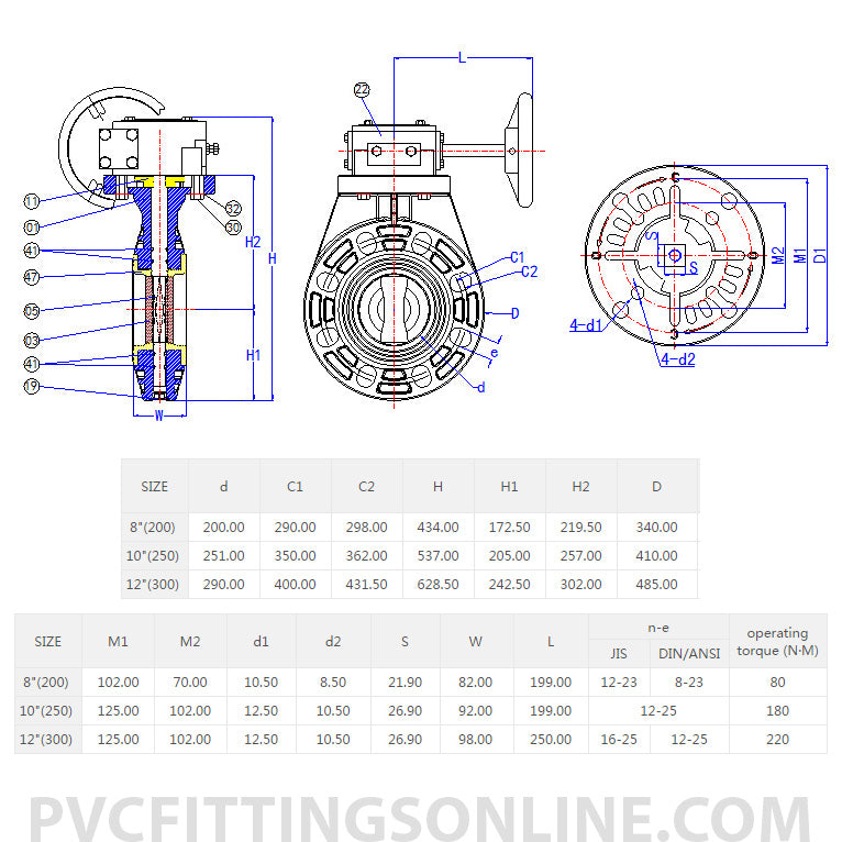 PVC Butterfly Valve Dimensions