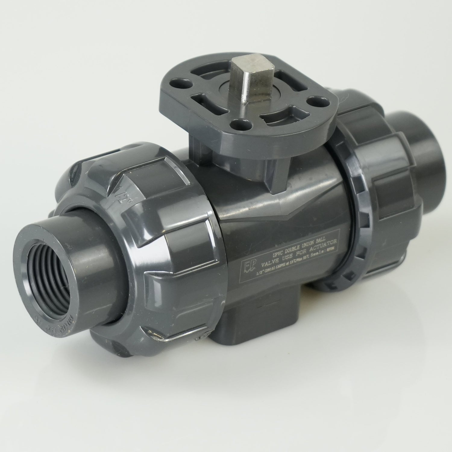 1/2" PVC True Union Ball Valve - Actuation Ready - FP-ISO-TUBV-ST-005