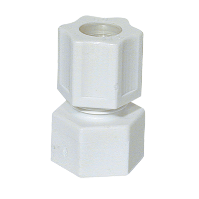 1/2" x 3/8" White Kynar® PVDF Connector, Tube x FPT, JACO