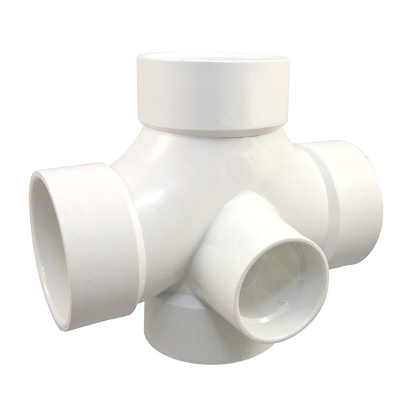 4" x 4" x 4" x 4" x 2" x 2" DWV PVC Double Sanitary Tee with R&L Side Inlets D439-420