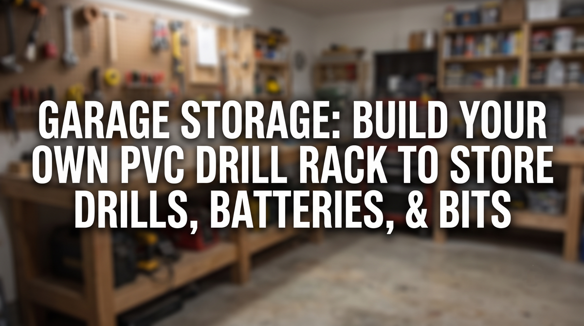 garage storage build your own pvc drill rack to store drills, batteries and bits title banner