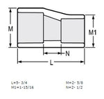2" x 1-1/4" Sch 40 PVC Eccentric Reducer Coupling Soc 429-250FE (Fabricated Fitting)