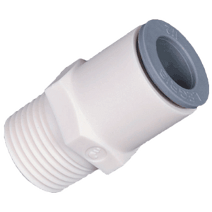 1/4" LIQUIfit&#174; Series White Bio-Based Polymer Connector, Push-To-Connect x MPT, EPDM O-Ring, Stainless Steel Gripping Ring