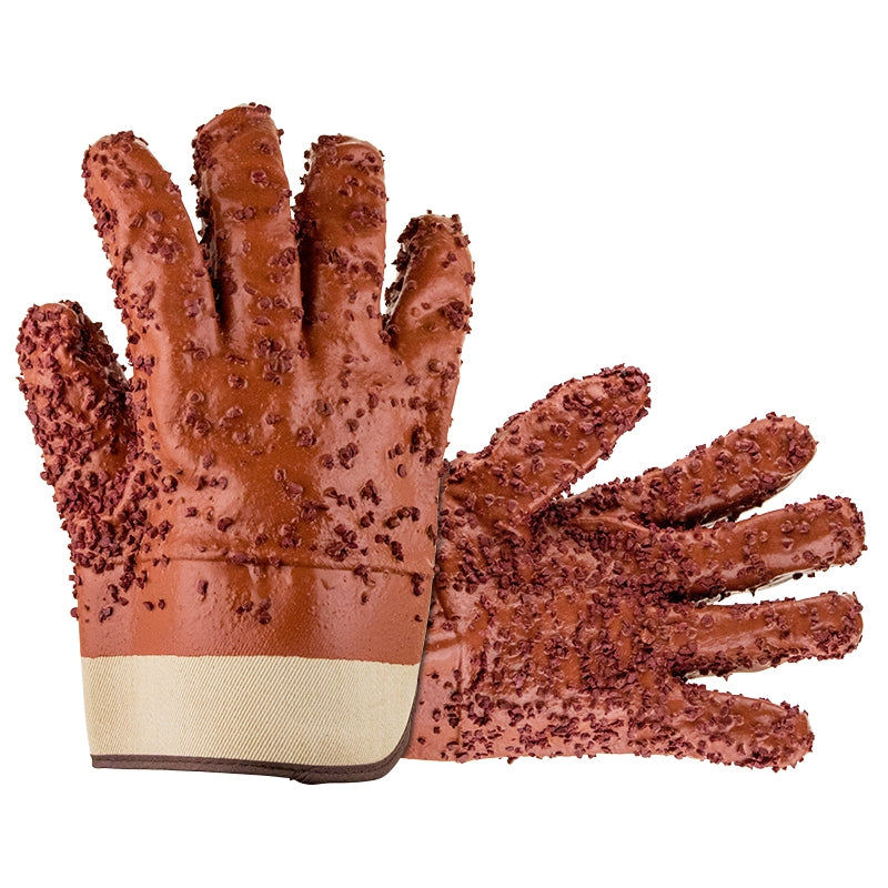 Red PVC Chip Gloves - Jersey Lining - Lrg