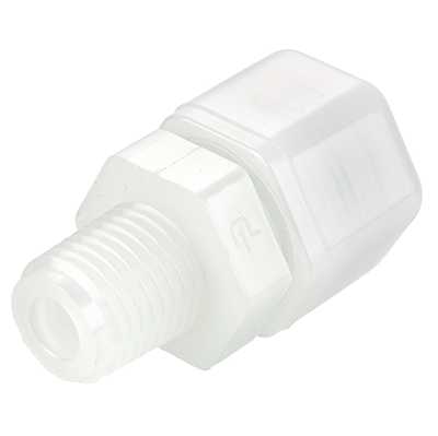 3/8" Fast & Tite&#174; White Nylon Union Connector, Tube x MPT, Nitrile O-Ring, Ferrule Nut
