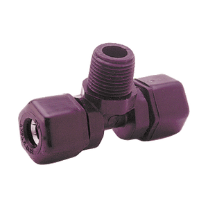 3/8" x 1/4" Fast & Tite&#174; Black Polypropylene Branch Tee, Tube x MPT, Nitrile O-Ring, Ferrule Nut
