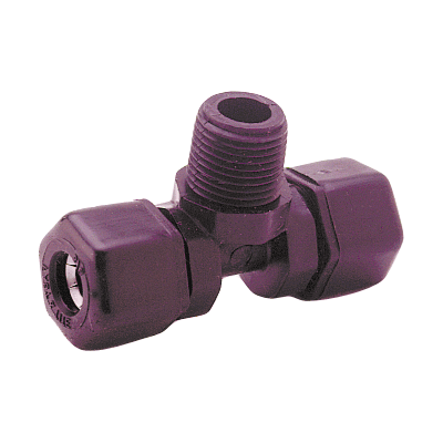 1/2" x 3/8" Fast & Tite® Black Polypropylene Branch Tee, Tube x MPT, Nitrile O-Ring, Ferrule Nut