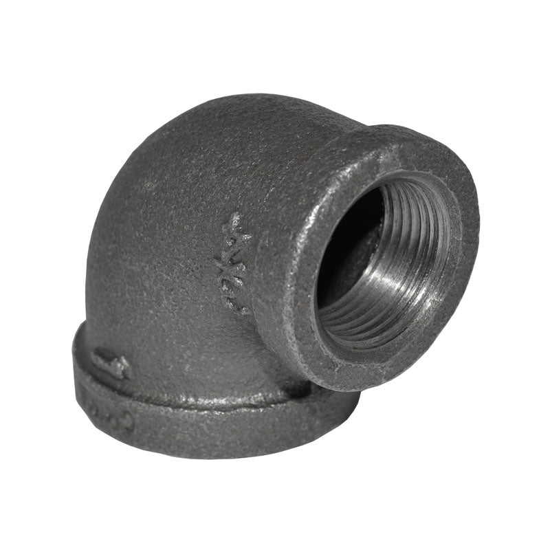 1" x 3/4" Black Malleable Iron 90 Elbow - 3/4" end