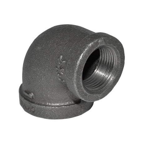 1" x 3/4" Black Malleable Iron 90 Elbow - 3/4" end