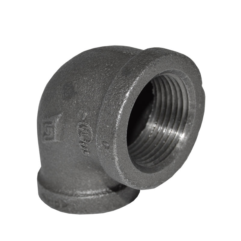 1" x 3/4" Black Malleable Iron 90 Elbow - 1" end