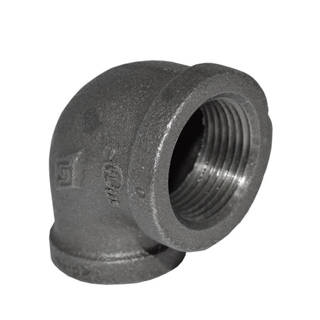 1" x 3/4" Black Malleable Iron 90 Elbow - 1" end