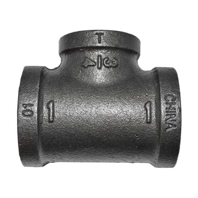 1" x 1" x 3/4" Black Malleable Iron Tee Fitting