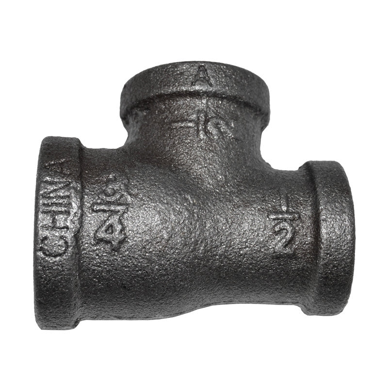 3/4" x 1/2" x 1/2" Black Malleable Iron Tee Fitting