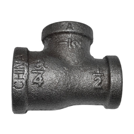 3/4" x 1/2" x 1/2" Black Malleable Iron Tee Fitting