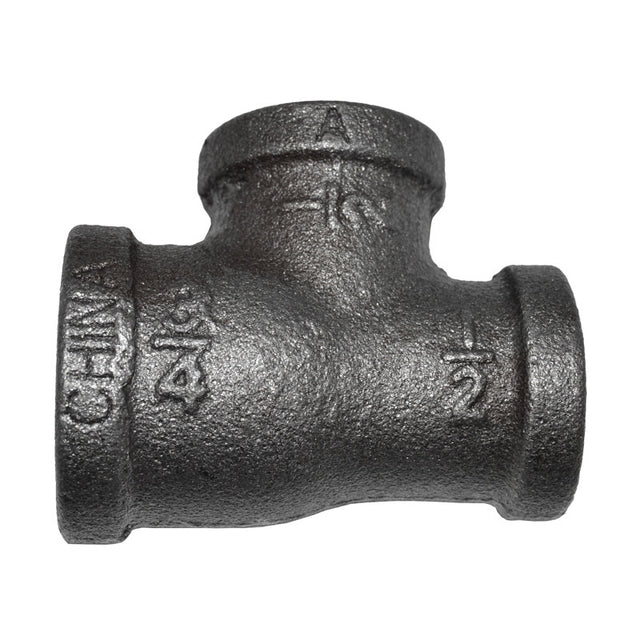 3/4" x 1/2" x 1/2" Black Malleable Iron Tee Fitting