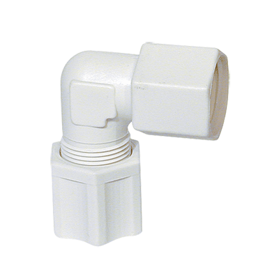 5/8" x 1/2" White Polypropylene 90° Elbow, Tube x FPT, JACO