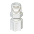 3/8" x 1/2" White Polypropylene Connector, Tube x MPT, JACO