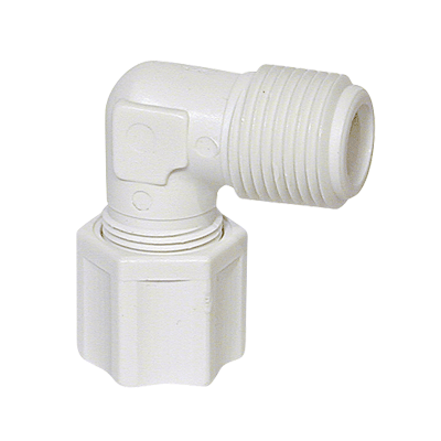 3/8" White Polypropylene 90° Elbow, Tube x MPT, JACO