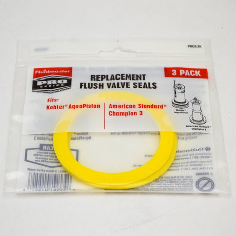 three yellow flush valve seals front