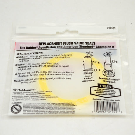 three yellow flush valve seals back