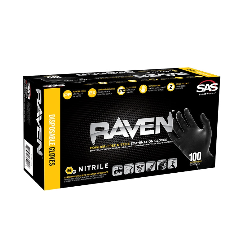 Raven Powder-Free Nitrile Exam-Grade Disposable Gloves - Large - 100/BX