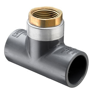 3/4" Schedule 80 PVC Tee Socket x Socket x FIPT Brass Thread - 802-007BR